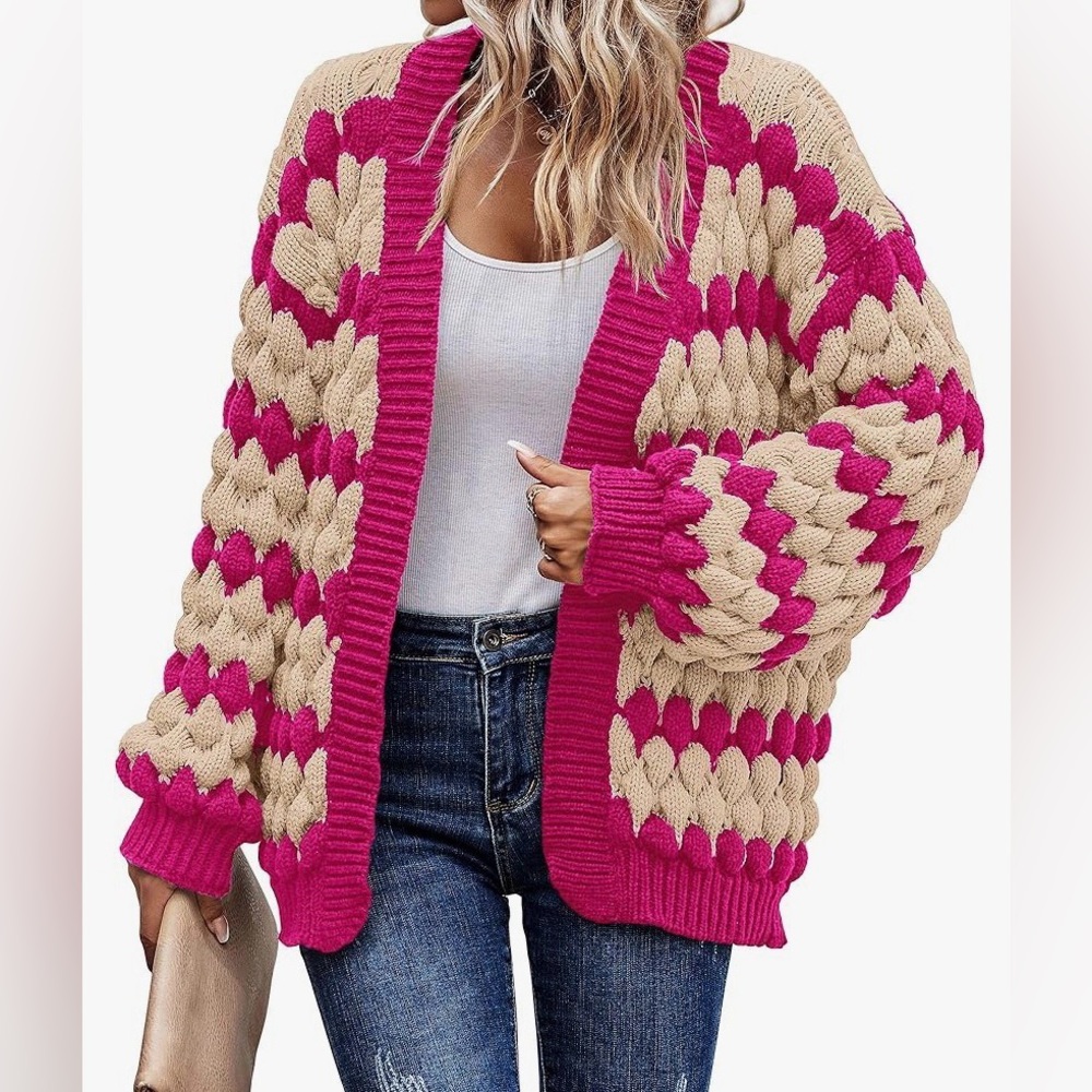 KIRUNDO Cardigan Chunky Lantern Sleeve Open Front NWT SM